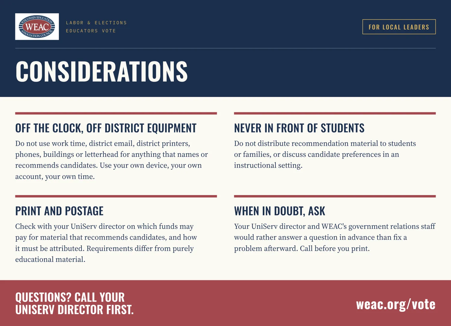 considerations for union leaders