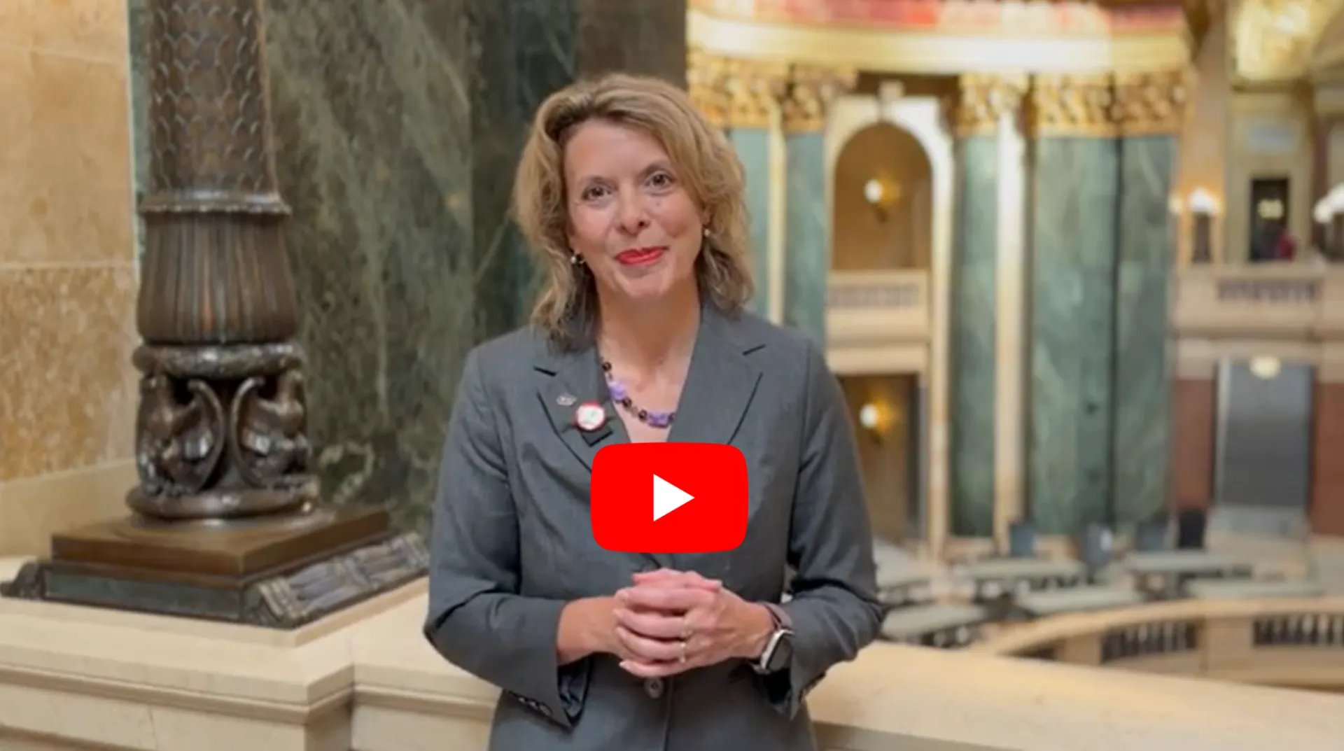 WEAC president at Capitol talking about healthcare