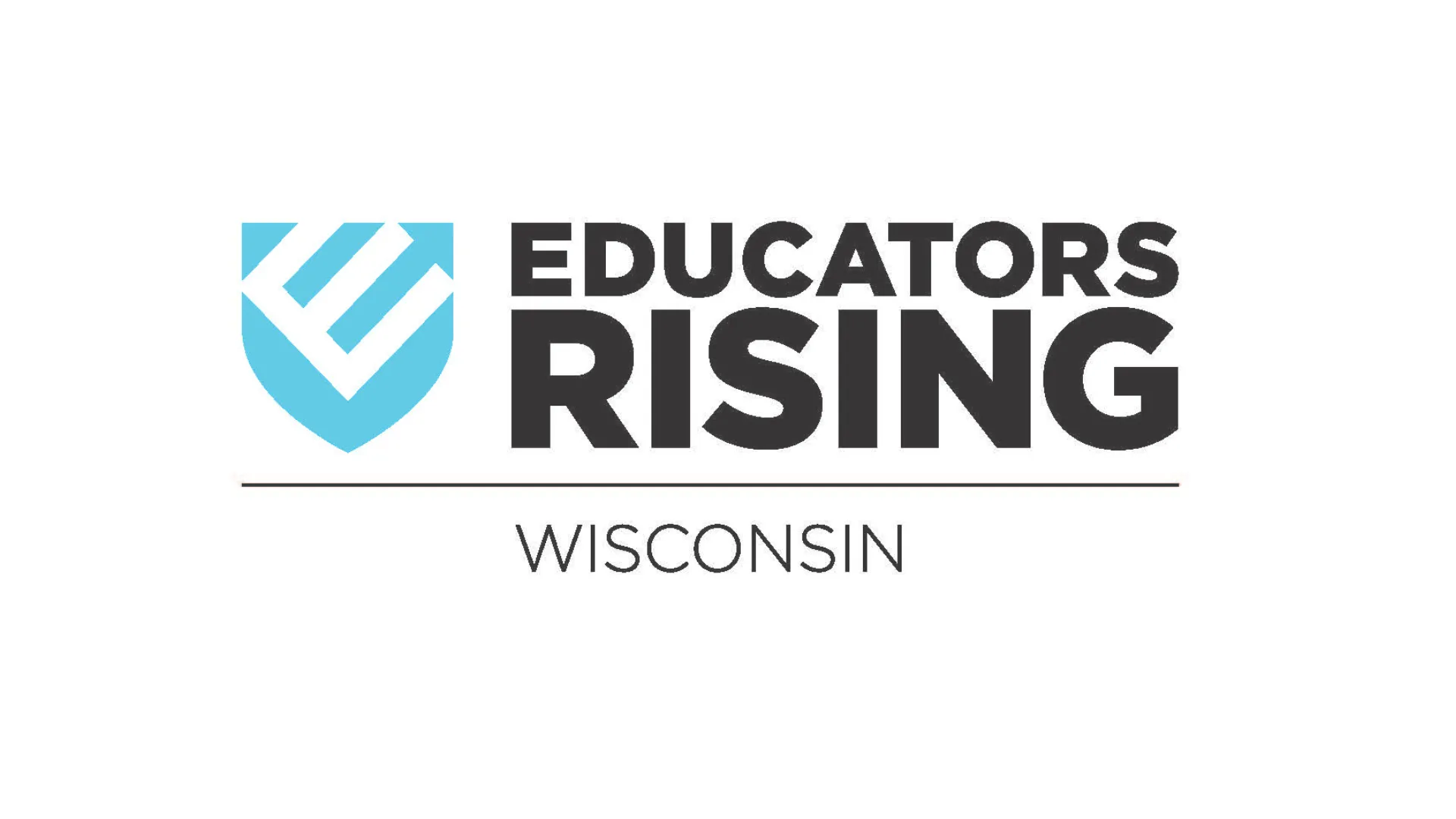 Educators Rising logo banner black text wtih blue E graphic